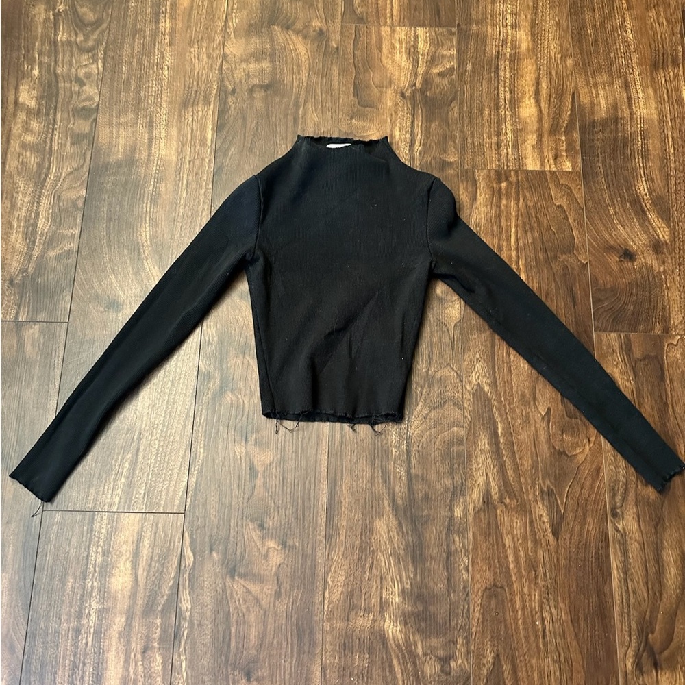 Princess Polly‎ Black Fitted Crop Top with Mandarin Collar